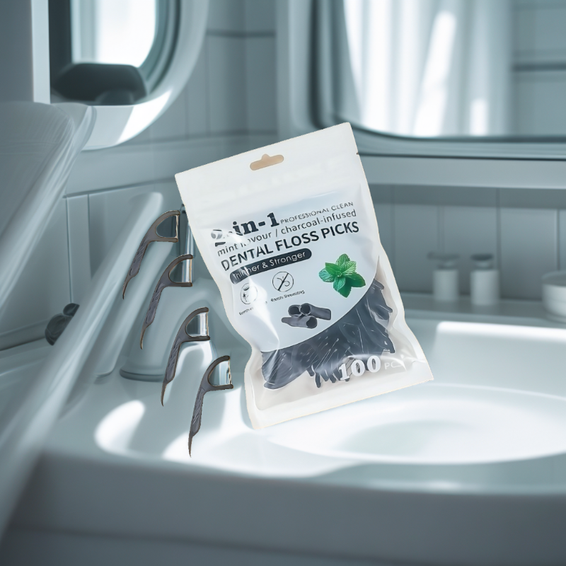 Fil dentaire au charbon de bambou - cure dent intégré