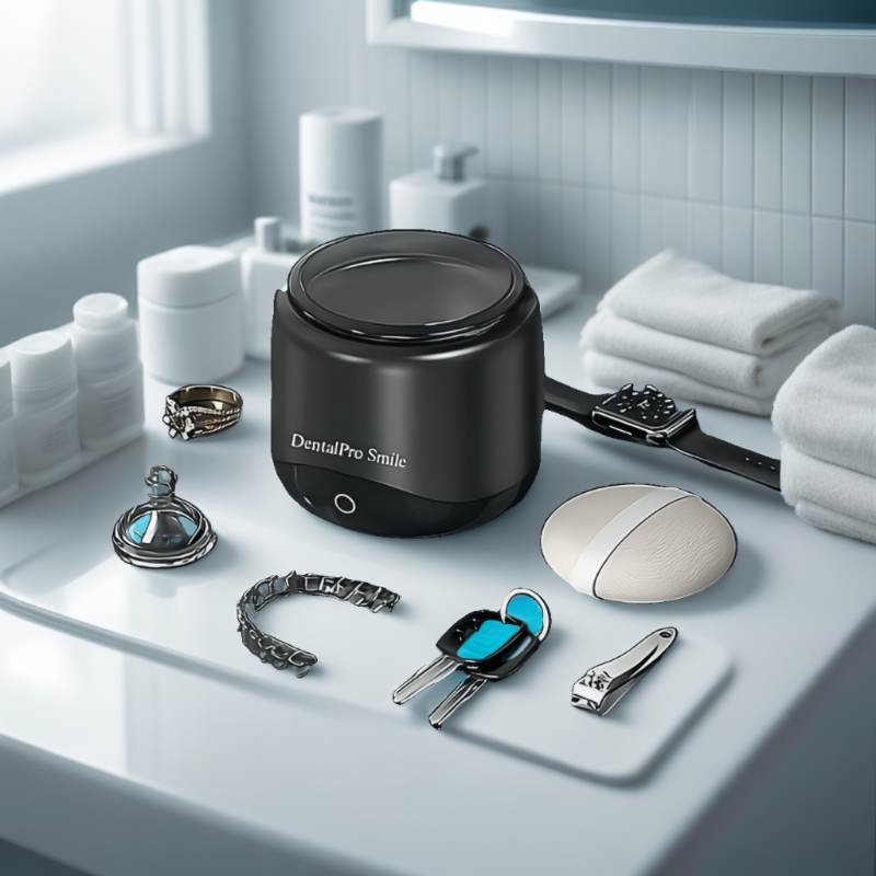 Nettoyeur à ultrasons professionnel UltraClean Pro™ – Élimine les résidus invisibles sur prothèses dentaires, bijoux et aligneurs – Nettoyage rapide en 3 minutes – Résultat impeccable