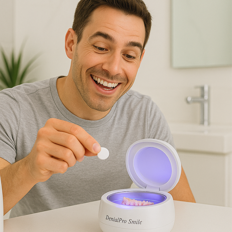 Comprimés nettoyant effervescent pour prothèses dentaires combiné avec le nettoyeur a ultrasons