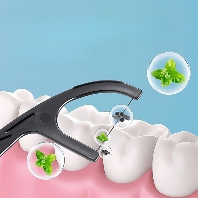 Fil dentaire menthe et charbon de bamboo avec cure dents intégrés 