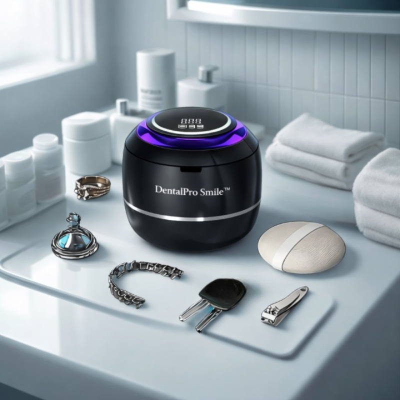 Nettoyeur à ultrasons professionnel UltraClean Pro™ – Élimine les résidus invisibles sur prothèses dentaires, bijoux et aligneurs – Nettoyage rapide en 3 minutes – Résultat impeccable